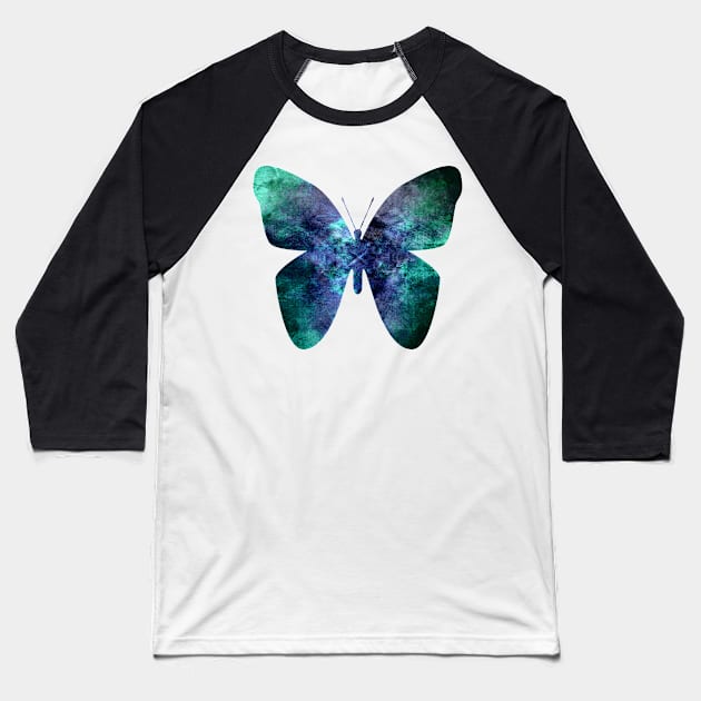 Green blue grungy butterfly Baseball T-Shirt by Playfulfoodie